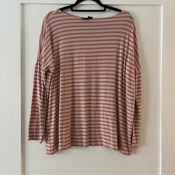 Hatch Tops - Hatch Maternity Women's Long Sleeve Striped Top in Pink and White